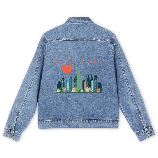 New York City Nyc Skyline Heart Distressed Style Men's Denim Jackets