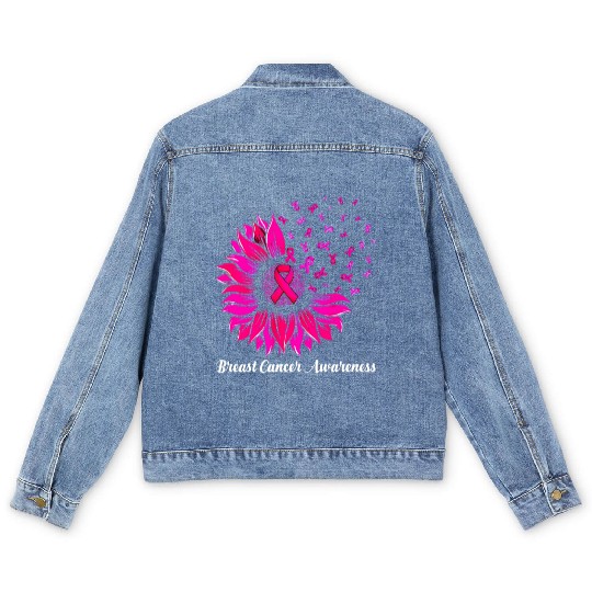 Sunflower Wear Pink Breast Cancer Awareness Men's Denim Jackets