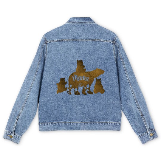 Mama Bear With 3 Baby Bear Cubs Following Mama Men's Denim Jackets
