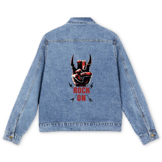Rock music hand devil horns rock musician Men's Denim Jackets