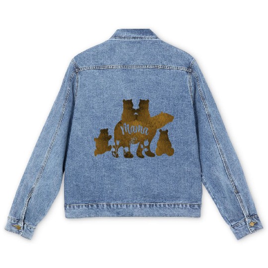 Mama Bear With 4 Cubs Mom of Four Children Gift Men's Denim Jackets