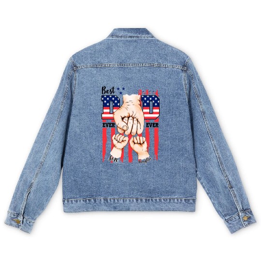 Best Dad Ever Team American Flag Father's Day Men's Denim Jackets