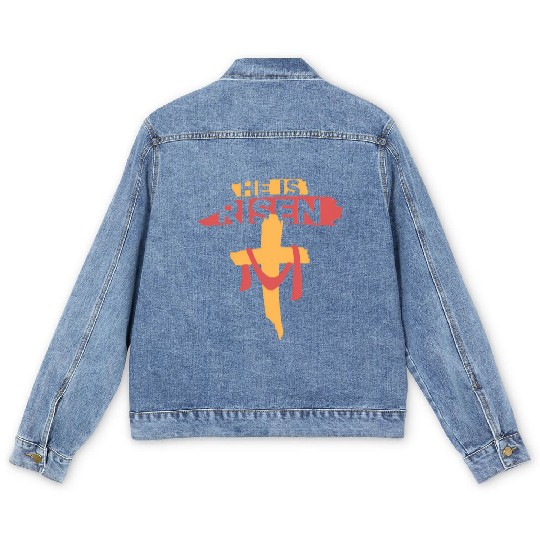 He Is Risen Christian Easter Men's Denim Jackets