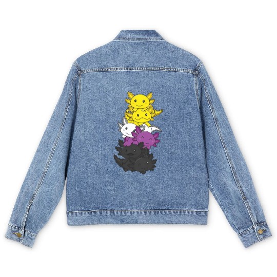 Nonbinary Flag Non Binary Pride Lgbtq Axolotl Men's Denim Jackets