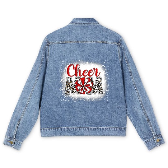 Cheer Mom Leopard Cheerleader Bleached Mother Men's Denim Jackets
