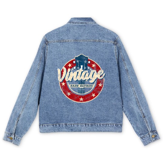 Vintage Electric Guitar Player Rock and Roll Fan Men's Denim Jackets