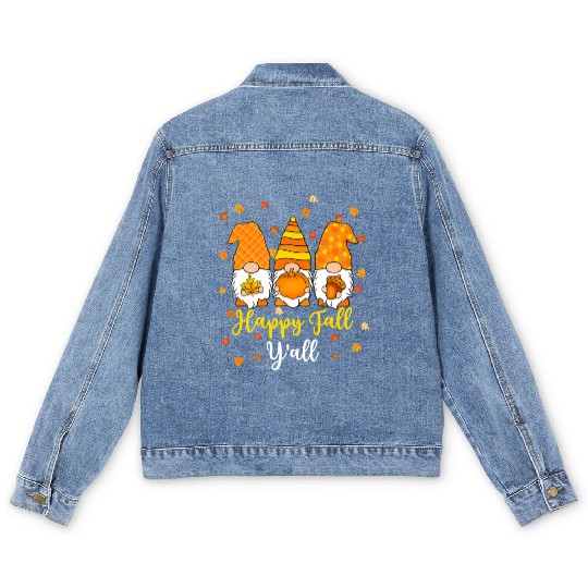 Happy Fall Y'all Cute Gnome Autumn Funny Men's Denim Jackets