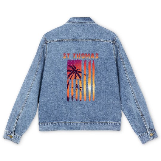 St Thomas Us Virgin Islands Patriotic Flag Men's Denim Jackets