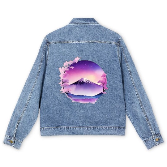 Japan Mount Fuji Dreamy Lo-Fi Style Retro Purple Men's Denim Jackets