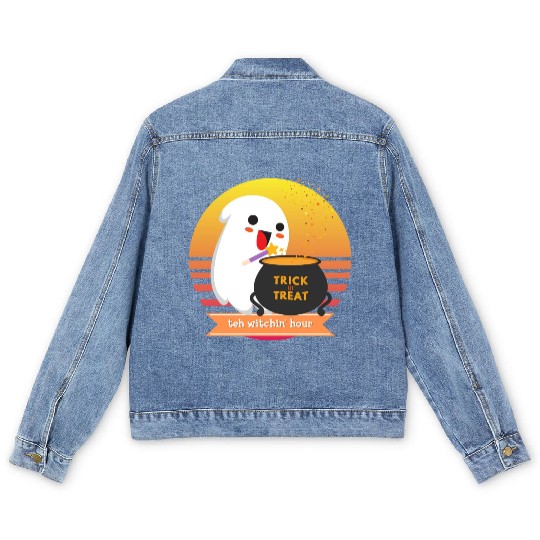 Halloween Cute Ghost Witching Hour Trick Or Treat Men's Denim Jackets