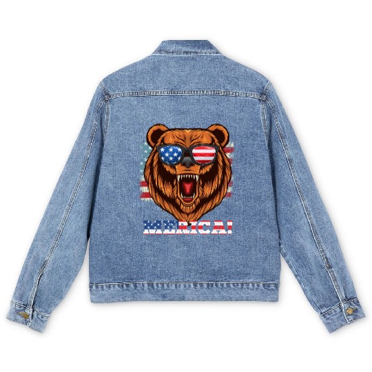 Merica Independence Day American Bear USA Party Men's Denim Jackets