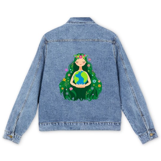 Green Mother Earth Day Gaia Save Our Planet Men's Denim Jackets