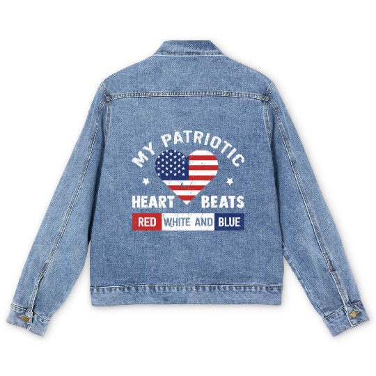 My Patriotic heart red white blue 4th of July Men's Denim Jackets