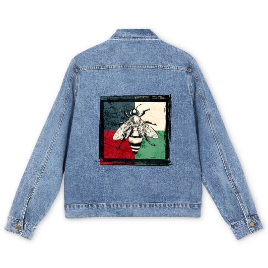 Vintage Bee Insect Colorful Illustration Men's Denim Jackets