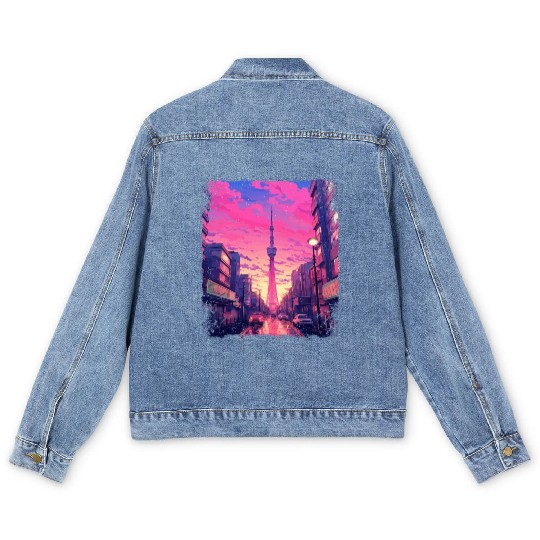 Skytree Tokyo Vaporwave Aesthetic Japanese Sight Men's Denim Jackets