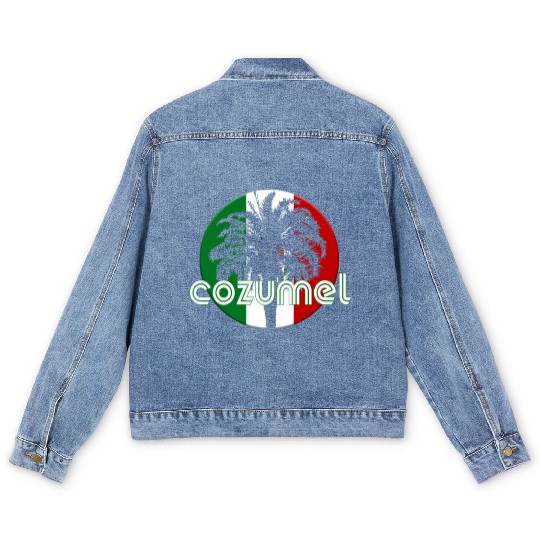 Cozumel Mexico Flag Native Palm Tree Mexican Men's Denim Jackets