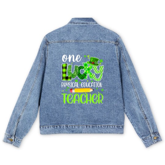 One Lucky Physical Education Teacher Pencil St Men's Denim Jackets
