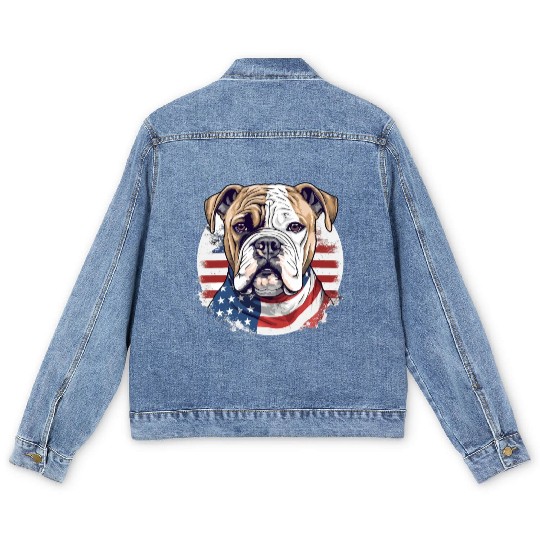 Bulldog of Liberty, Patriotic Bulldog with US Flag Men's Denim Jackets
