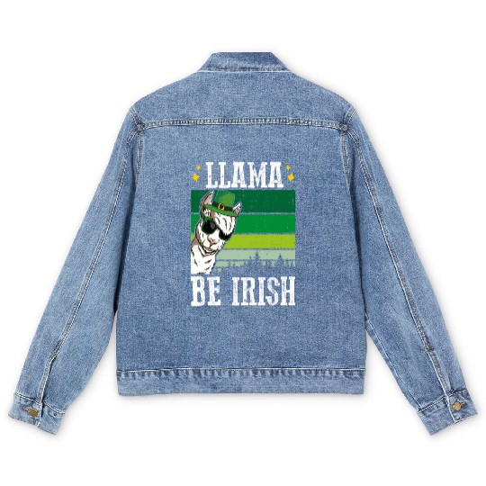 Llama Be Irish Shamrock St Patric Day Men's Denim Jackets