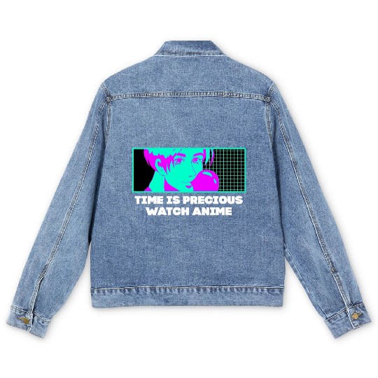 Time Is Precious Watch Anime Kawaii Japanese Cute Men's Denim Jackets