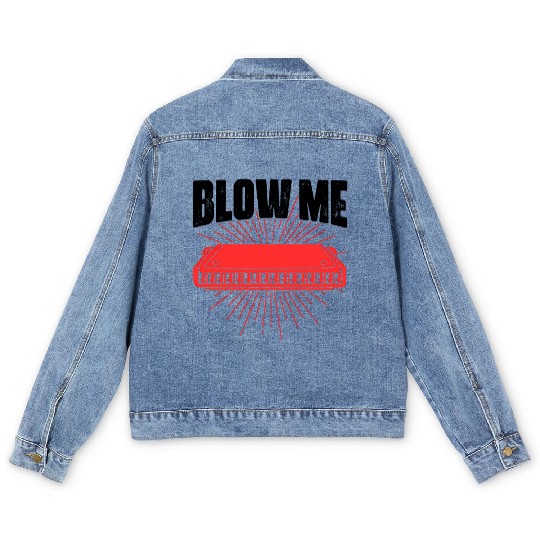 Blow Me Harmoa Wind Instrut Jazz Music Men's Denim Jackets