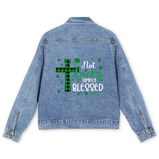 Not Lucky ly Blessed Cross Christian St Patric Day Men's Denim Jackets
