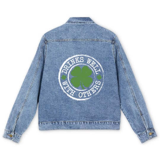 Drin Well With Others Shamrock Irish Beer St Men's Denim Jackets