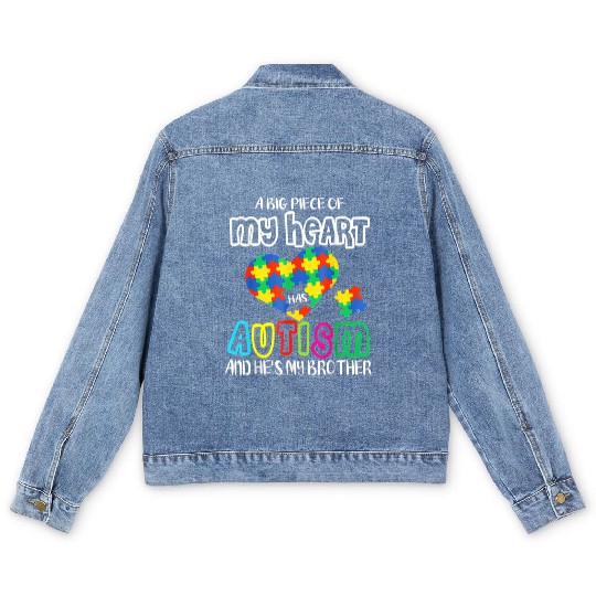 A Big Piece Of My Heart Has Autism And He 39 s Men's Denim Jackets