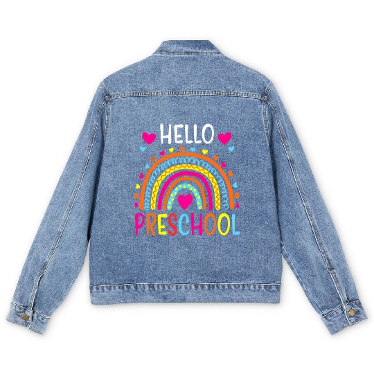 Hello Preschool Back To School Pre-K Teacher Men's Denim Jackets