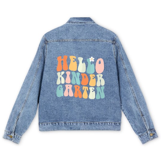 Hello Kindergarten Teacher Team Back To School Men's Denim Jackets