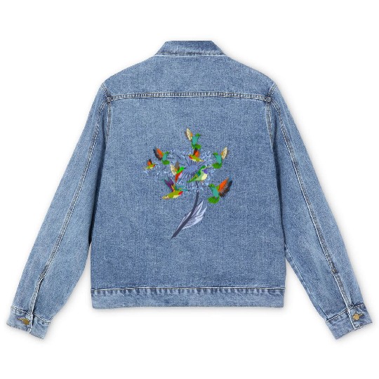 Pretty Nature Animal Flowers Bird Hummingbird Men's Denim Jackets