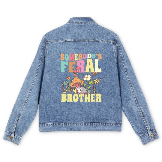 Somebody's Feral Brother Wild Bro Opossum Groovy Men's Denim Jackets