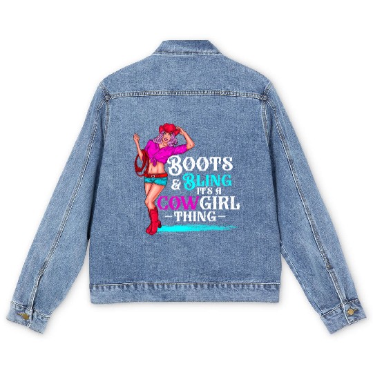 Cow Boots And Bling It'S Cow Things Western Cory Men's Denim Jackets