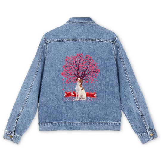 Heart Tree Brittany Spaniel Dog Valentine'S Day Men's Denim Jackets