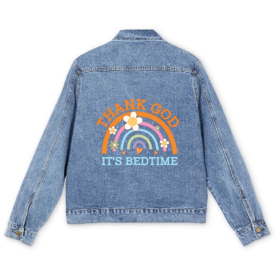 Thank God Its Bedtime Mom Joke Mother Pun Mother'S Men's Denim Jackets