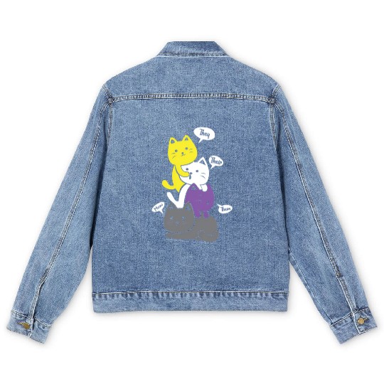 Nonbinary They Their Them Meow Non-Binary Flag Men's Denim Jackets