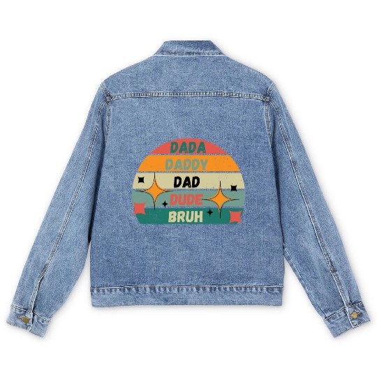 Men Dada Daddy Dad Bruh Fathers Day Vintage Funny Men's Denim Jackets