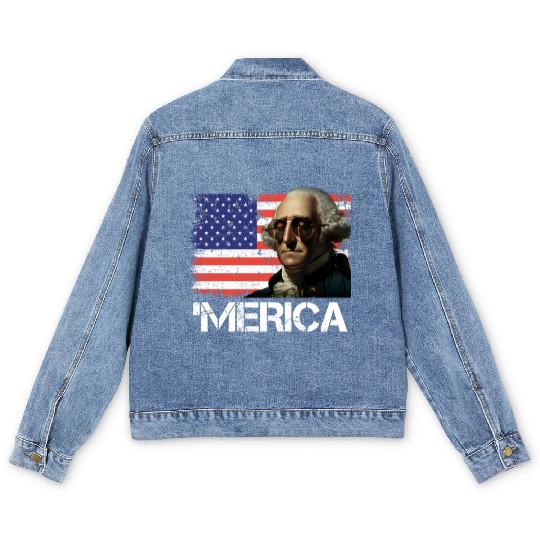 Merica George Washington Independence Day USA Men's Denim Jackets