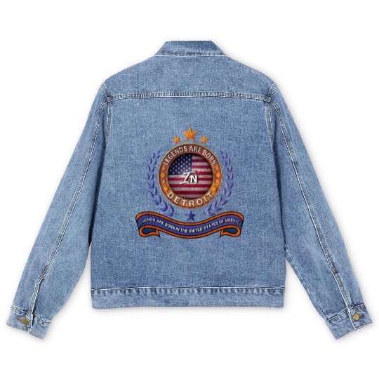 Legends of Detroit Michigan Retro USA Flag Men's Denim Jackets