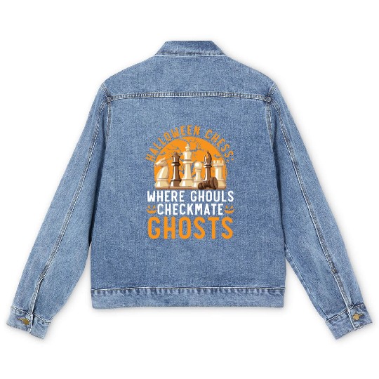 Chess Halloween Trick Or Treat Chess Board Game Men's Denim Jackets