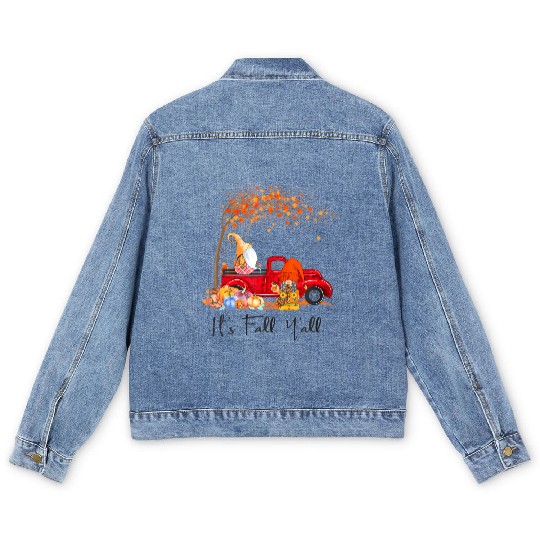 It's Fall Y'all Girls Fall Vibes Autumn Leaves Men's Denim Jackets