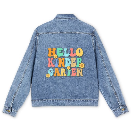 Hello Kindergarten Teacher Team Back To School Men's Denim Jackets