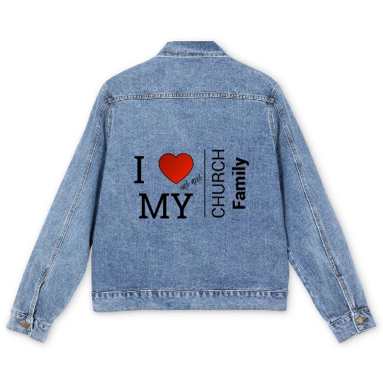 i love my church family Men's Denim Jackets