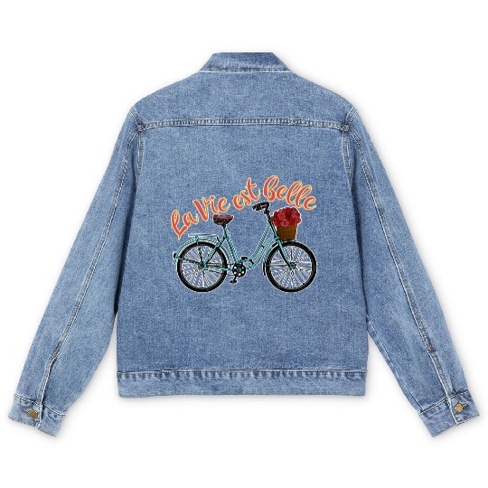 La Vie Est Belle French Bicycle France Francophile Men's Denim Jackets