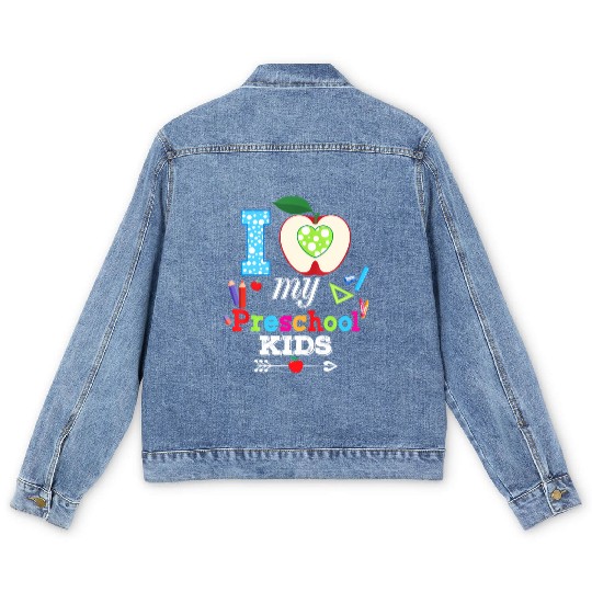 I Love My Preschool Teacher Kid Back To School Men's Denim Jackets