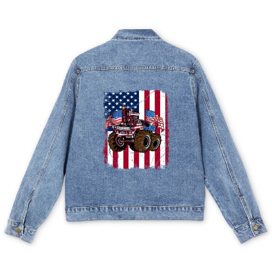 US Patriot American Monster Trucks USA Fan Men's Denim Jackets