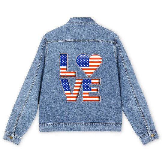 LOVE America Patriotism USA Independence Day Men's Denim Jackets