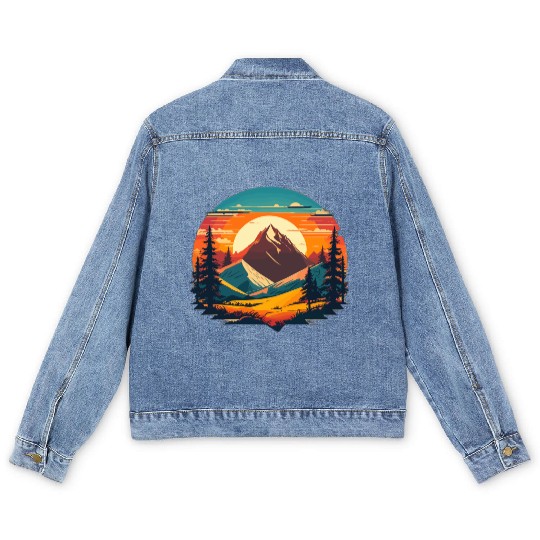 retro camping design Men's Denim Jackets