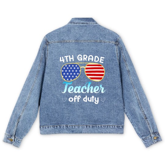 4th grade teacher off duty Men's Denim Jackets