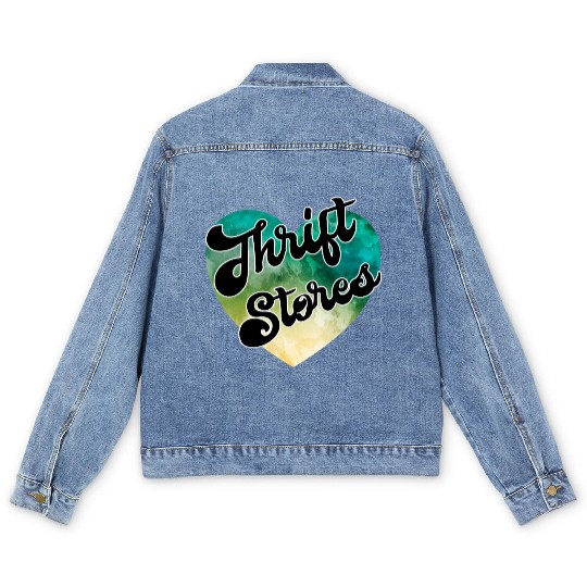 Thrift Stores green yellow watercolor heart Men's Denim Jackets